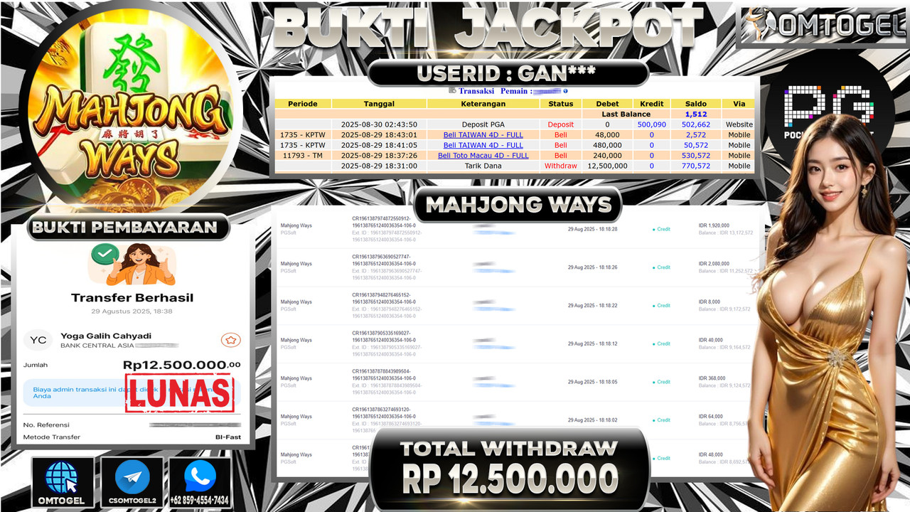 OMTOGEL JACKPOT PGSOFT MAHJONG WAYS 12 JUTA DI BAYAR LUNAS ,-