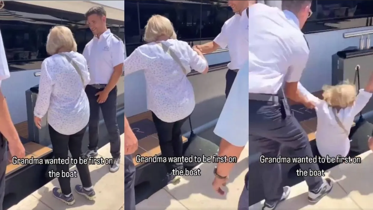 Abuela sufre aparatosa caída al intentar subir a un yate: Video