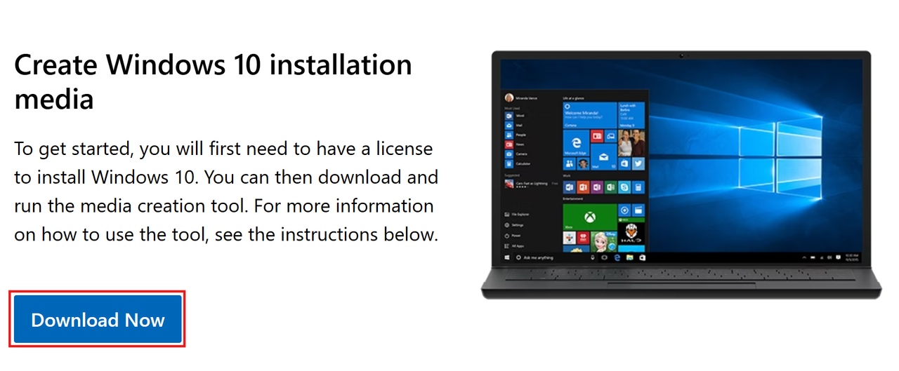 Create Windows 10 installation media download option