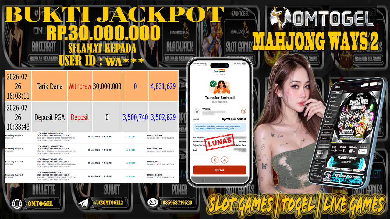 OMTOGEL JACKPOT PG SOFT MAHJONG WAYS 2  Rp,30,000,000,- DIBAYAR LUNAS
