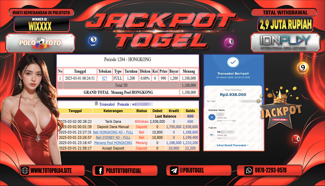 POLOTOTO JACKPOT TOGEL PASARAN HONGKONG Rp.2.938.000,-