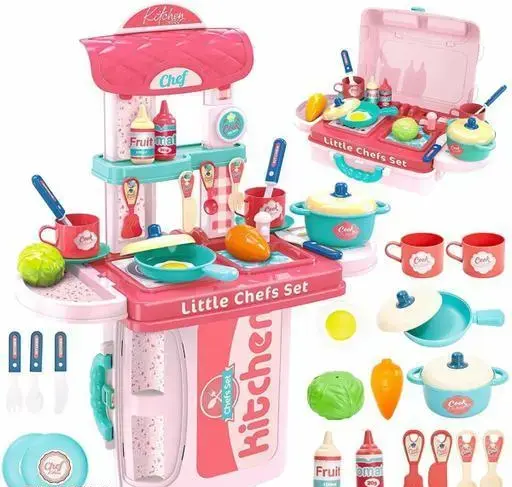 Kitchen Set for Kids Girl, Kitchen with Suitcase, Play Kitchen Set Pink Kids Kitchen Play Set Great Educational Toy Gifts for Girls (3 in 1 Kitchen Suitcase) Color 1 (T103)