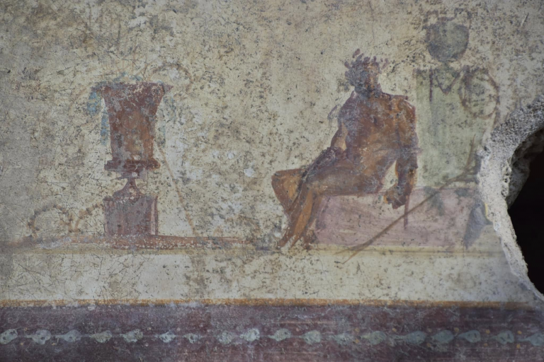 Detalhes das ruínas de uma vila em Pompéia.