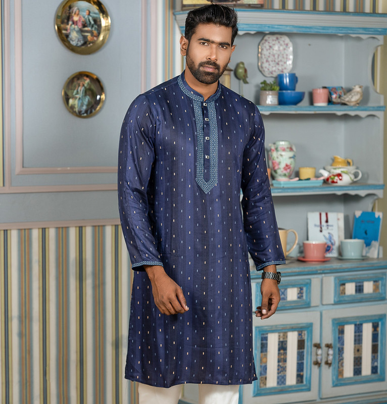 Premium Quality Panjabi-Export Cotton (Navy Blue)