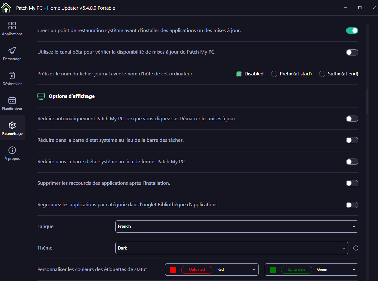 Capture d écran paramétrage Patch My Pc 2025 11 26 154110