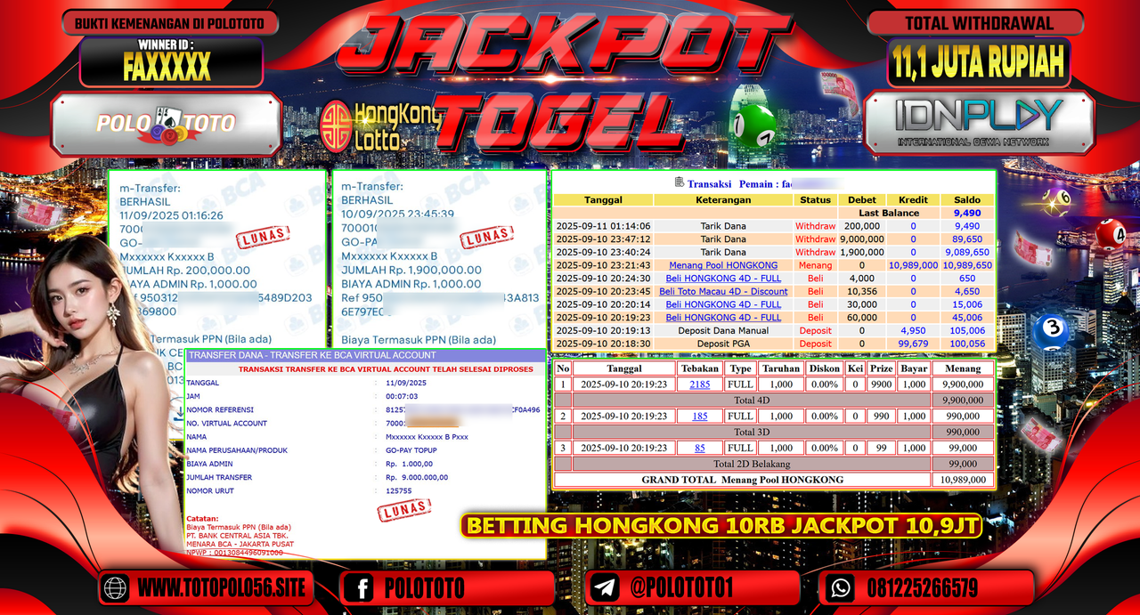 POLOTOTO JACKPOT TOGEL HONGKONG LOTTO Rp.11.100.000,-