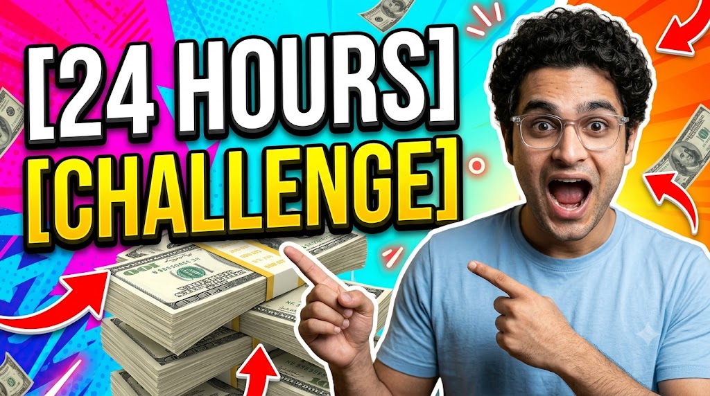 AI-generated example result for the youtube-thumbnail prompt: 24 Hours Challenge Thumbnail – High-Energy Vlog Design AI YouTube Thumbnail Prompt
