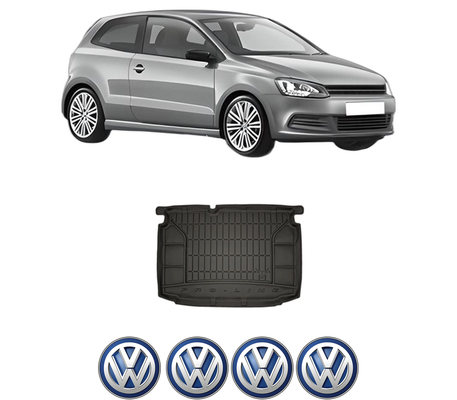 Tavita Portbagaj Volkswagen POLO V (6R1, 6C1) din 2009-2022, Protectie Portbagaj Auto, 4x Stickere auto cu Volkswagen
