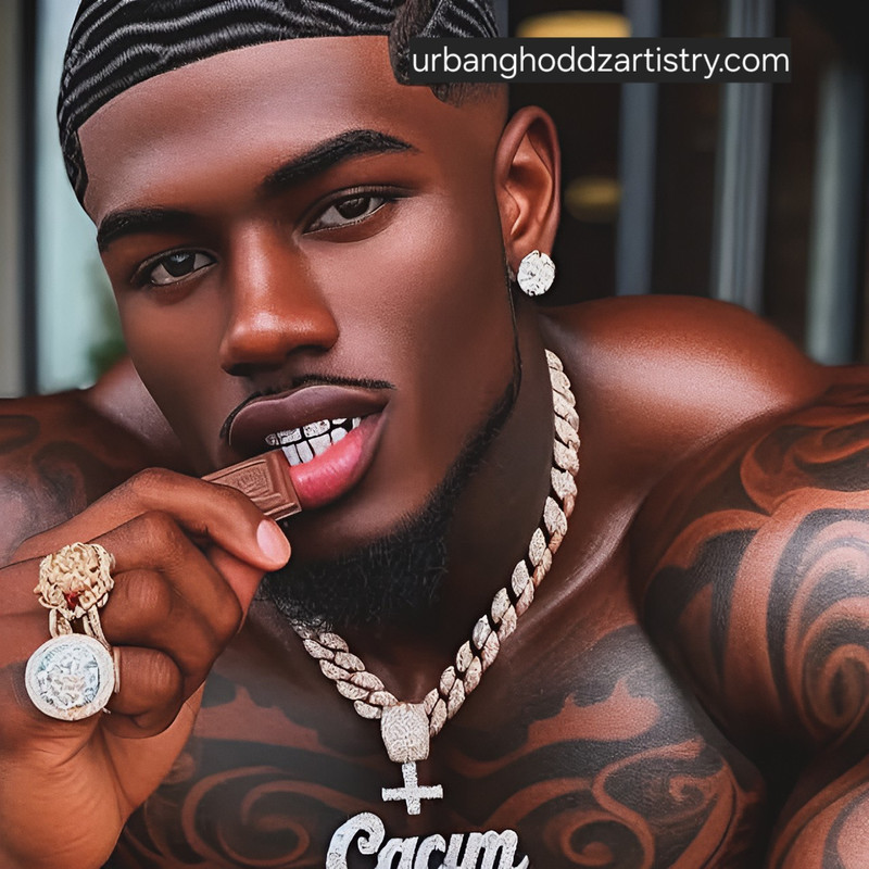 Afro surreal black male portrait with diamond jewelry