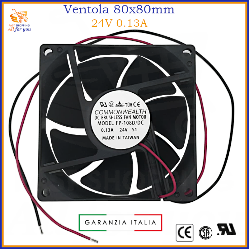Ventola di raffreddamento ventilatore assiale 80mm 24V volt 80x80x25 silenziosa per rack quadri elettrici elettrodomestici pc