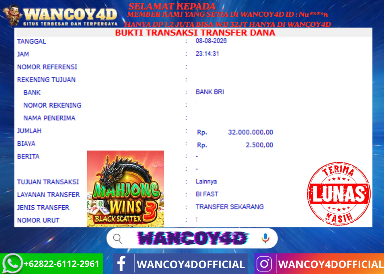 WANCOY4D GATES OF MAHJONGWAYS3 BLACK SCATTER PRAGMATIC PLAY RP.32.000.000 -LUNAS