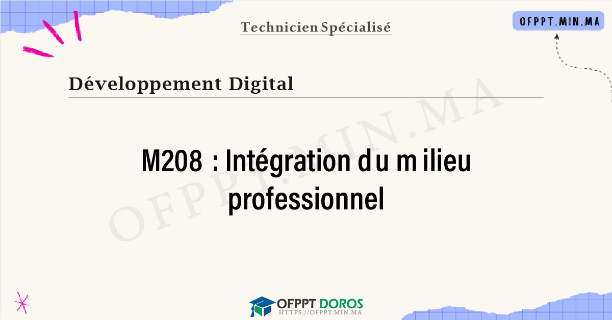 Sommaire détaillé du cours Intégration du milieu professionnel M208 OFPPT - Structure du module