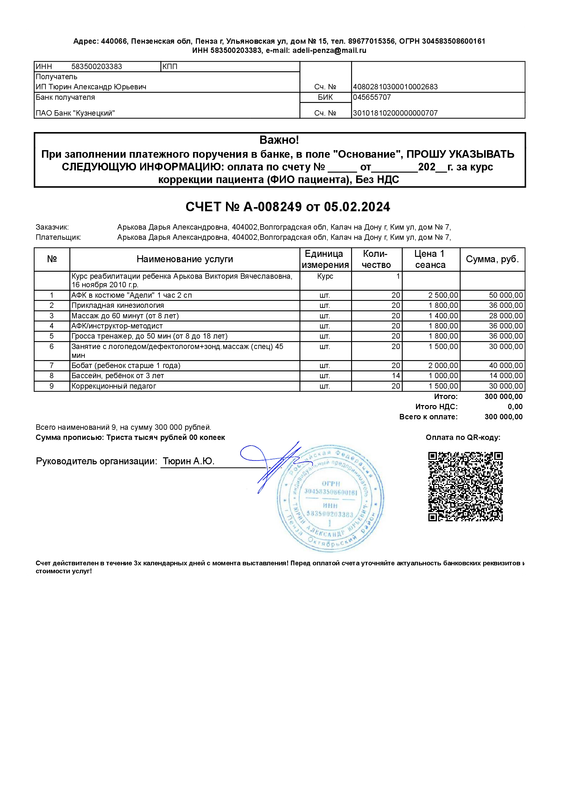 счет Пенза 300