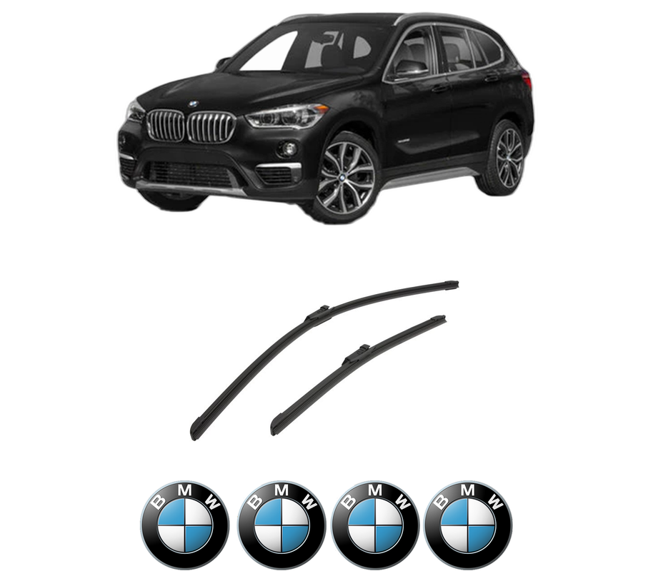 Set stergatoare auto BMW Seria X1 (F48) din 2014-2022, pentru parbriz auto, 2 bucati, Bosch Aerotwin, din cauciuc siliconat rezistent, 4 Stickere Auto BMW Seria