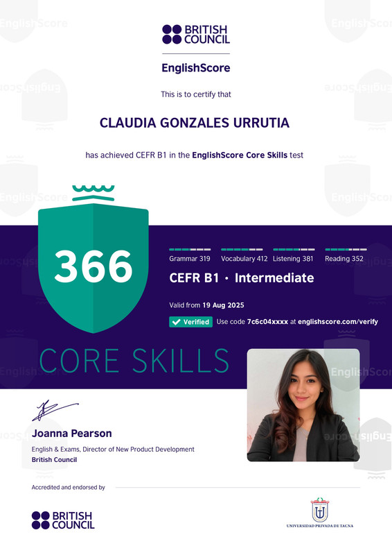 Certificado EnglishScore real de estudiante