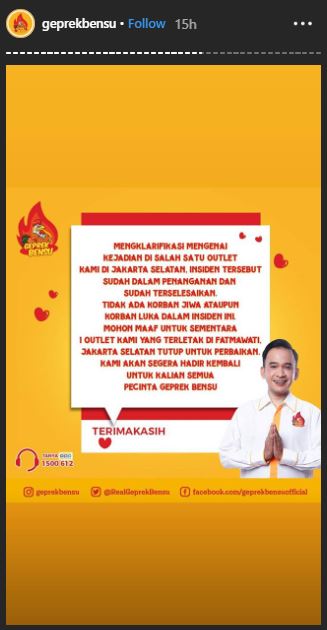 Klarifikasi pihak Geprek Bensu