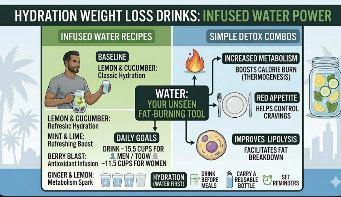 Daily hydration schedule chart with water glasses and times, representing water intake fat loss planning