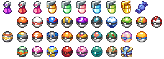 A series of Pokemon items.