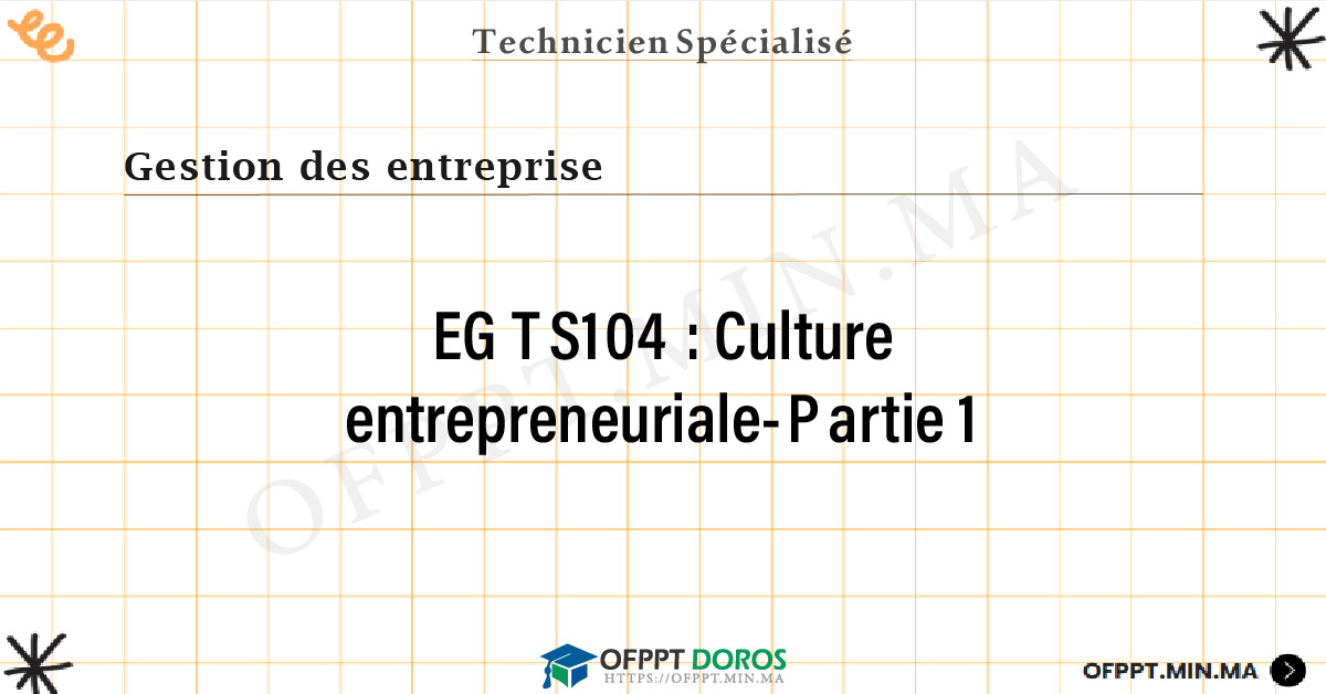 Sommaire détaillé du cours Culture entrepreneuriale-Partie 1 EGTS104 OFPPT - Structure du module