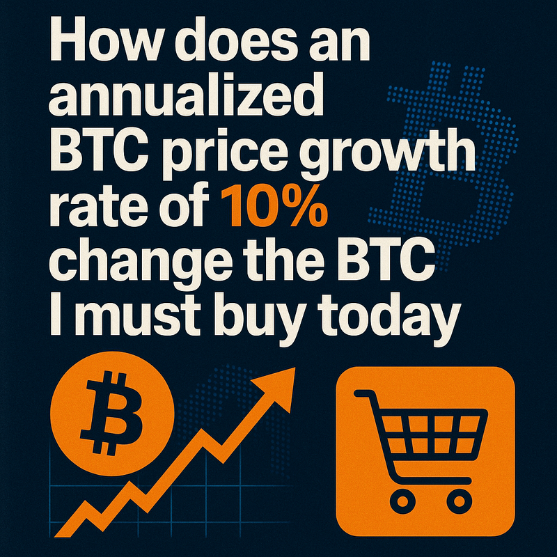 How does an annualized BTC price growth rate of 10% change the BTC I must buy today