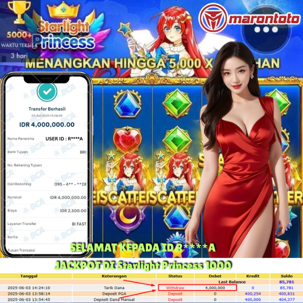 Bukti Kemenangan Member Marontoto Sebesar 4,000,000 JuTa