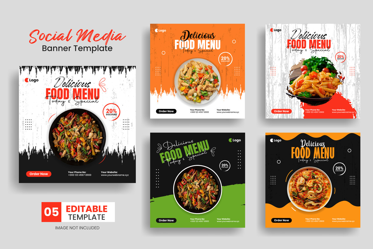 Delicious food menu restaurant social media promotion square banner template