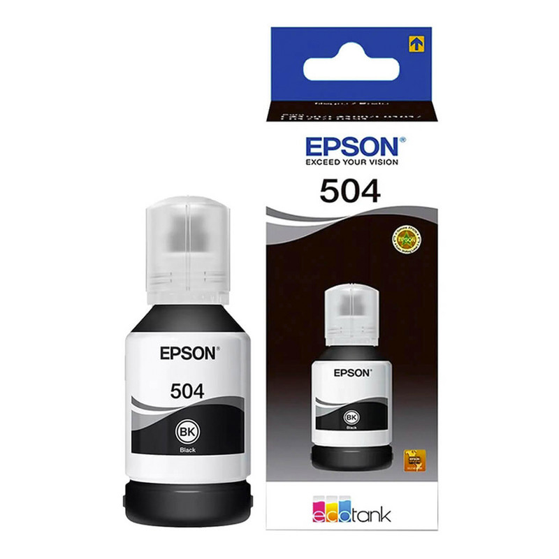 Botella de tinta original Epson 504 de color negro.