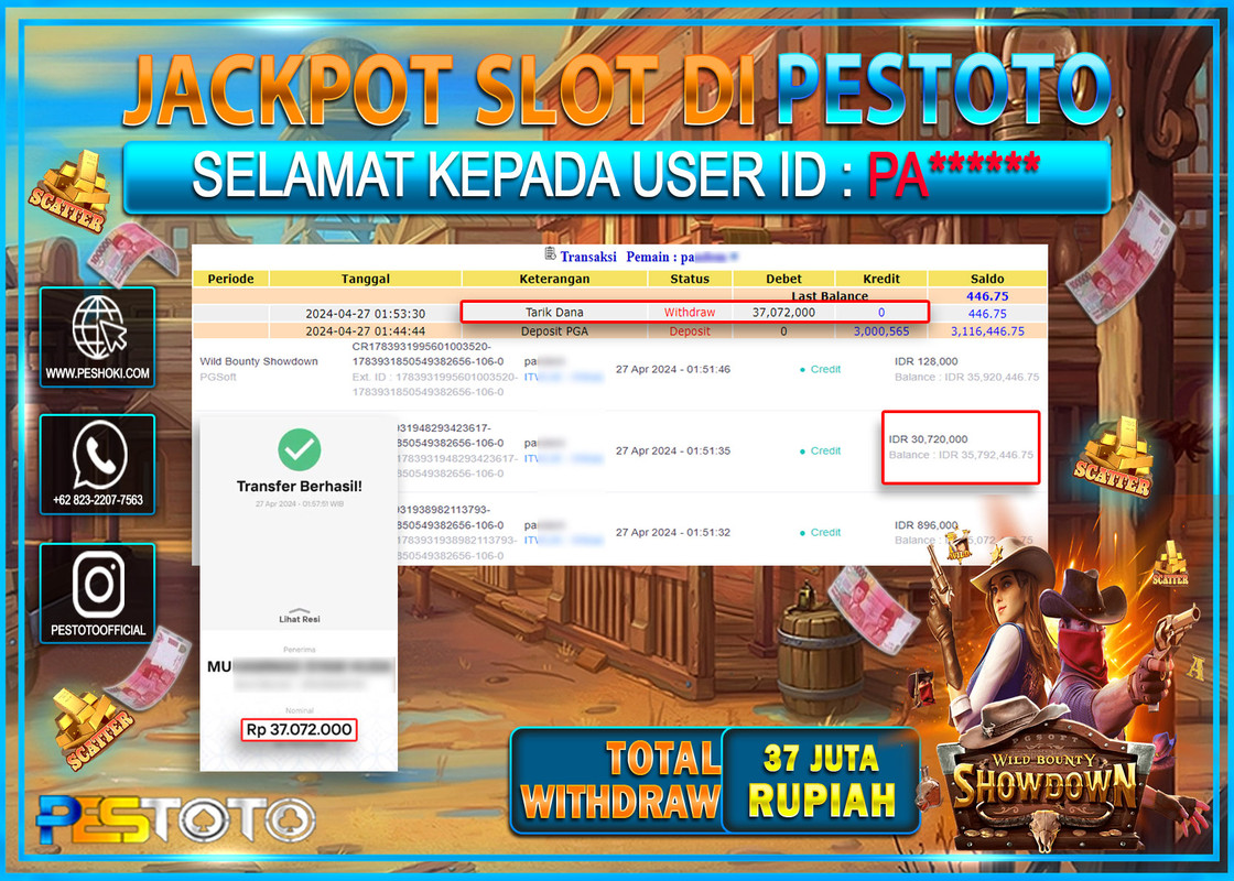 HANYA DI PESTOTO JP PASTI DI BAYAR LUNAS DAN CEPAT!!!!!! JP SLOT{ WILD BOUNTY SHOWDOWN } Rp.37.000.000 !!!!!