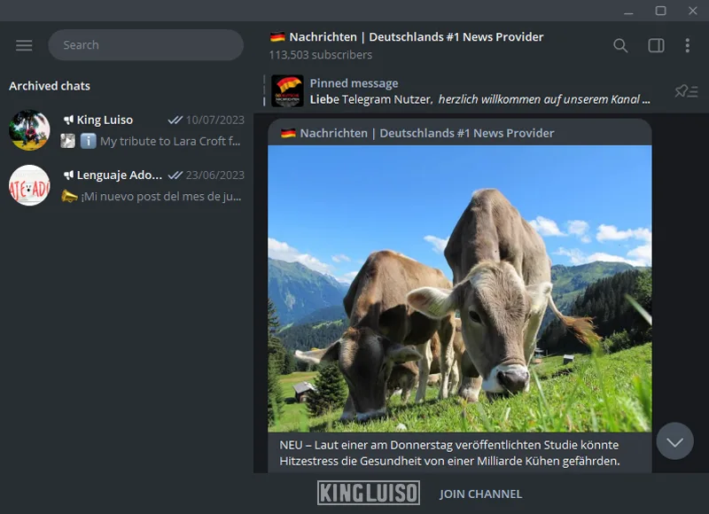 Portal de noticias alemán en Telegram Desktop