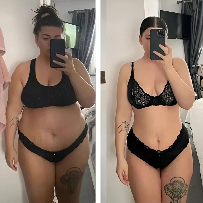 Mulher em roupa de ginástica mostrando resultados