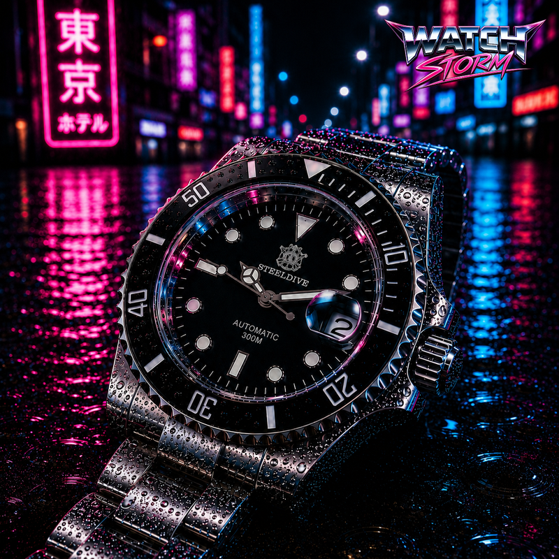 Steeldive SD1953 Black Sub 300M Automatic Diver Watch