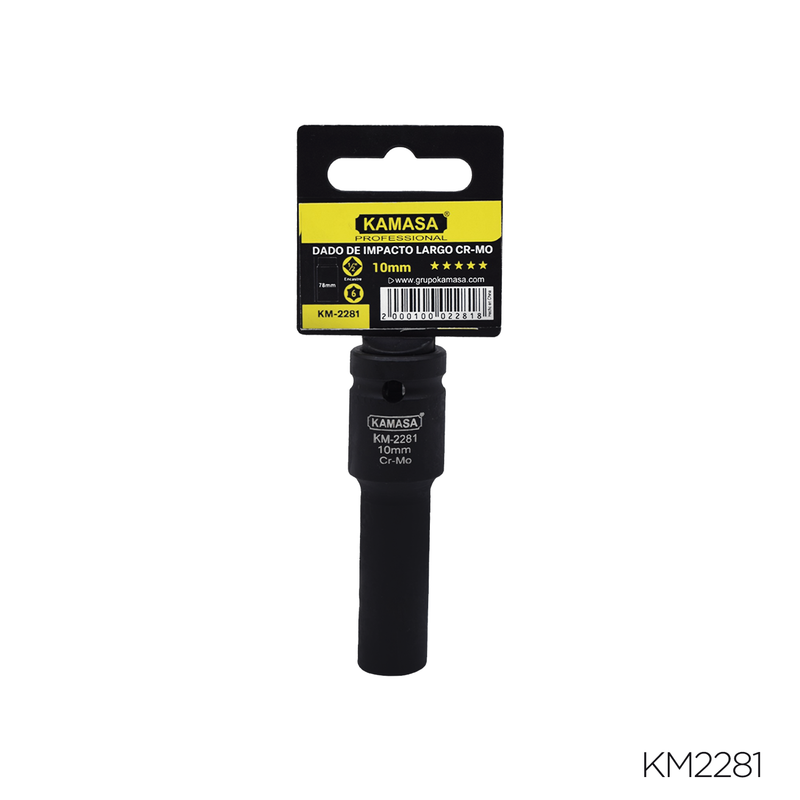 DADO DE IMPACTO LARGO CRMO "KAMASA" - 1/2"DR.X 10MM 