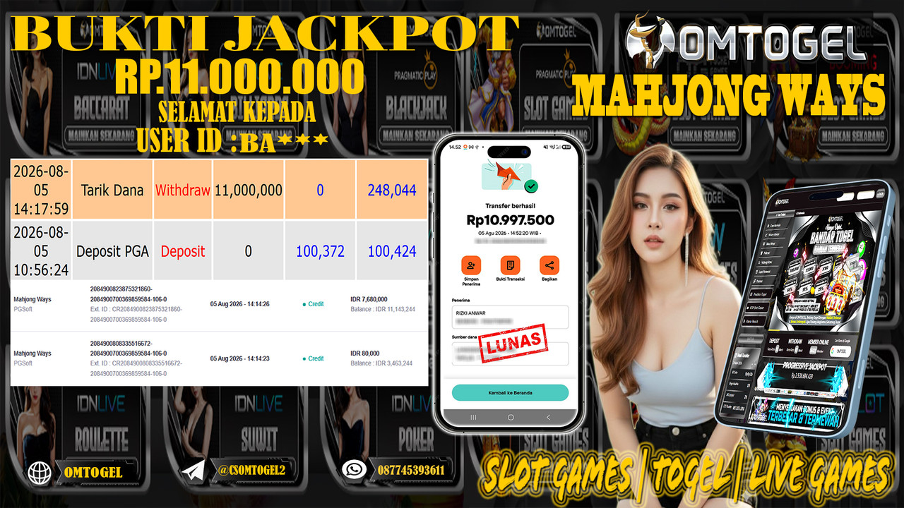 OMTOGEL JACKPOT PG SOFT MAHJONG WAYS  Rp,11,000,000,- DIBAYAR LUNAS