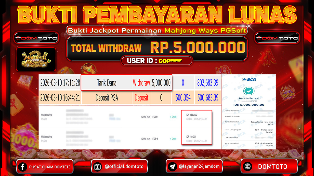 JACKPOT SLOT Mahjong Ways PGSoft 10 MARET 2026