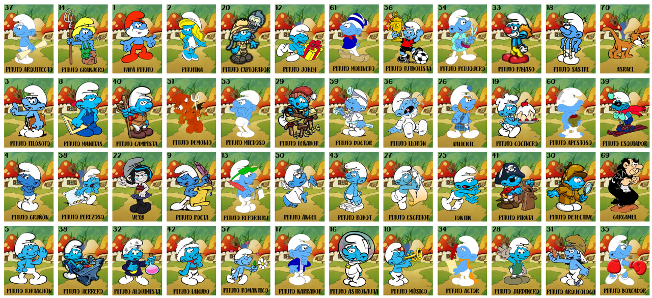 Cartones de Loteria Pitufos