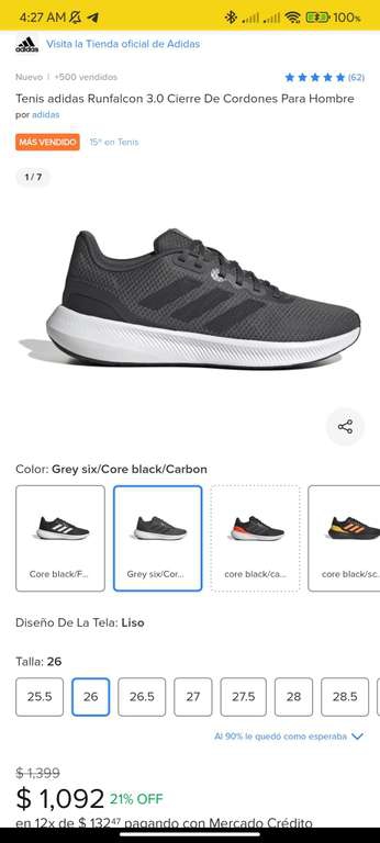 Mercado Libre: Tenis Adidas Run Falcon 3.0 | Pagando con MasterCard 
