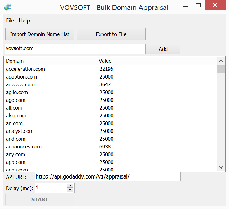 Vovsoft Bulk Domain Appraisal 2.4.0.0