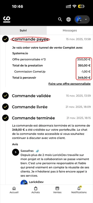 Commande ComeUp