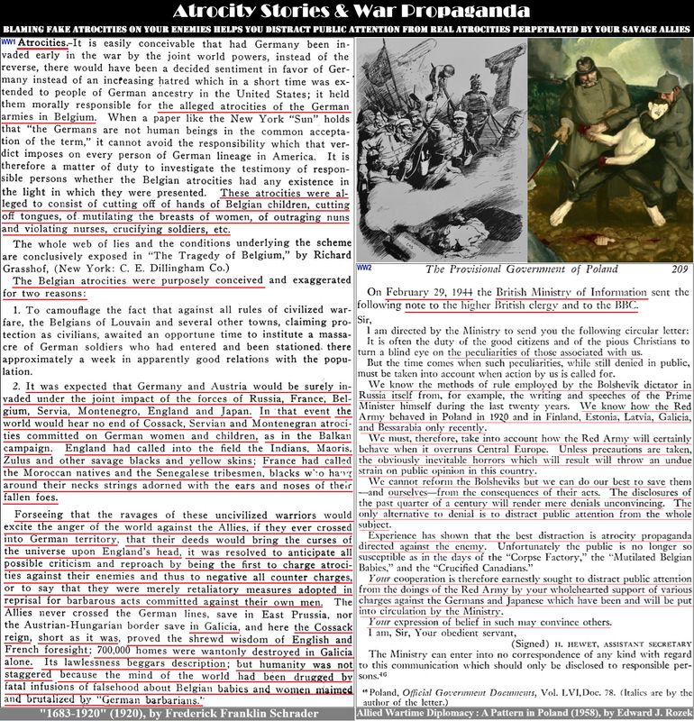 Holocaust Atrocity stories and war propaganda distract public attention fake atrocities atro