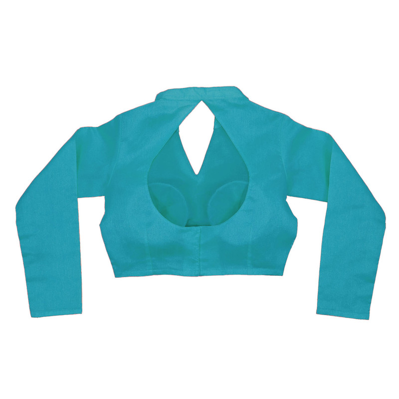 Women's Designer Sari Blouse Dupion Silk Collor Neck Long Sleeve Crop Top Choli - Picture 60 of 82
