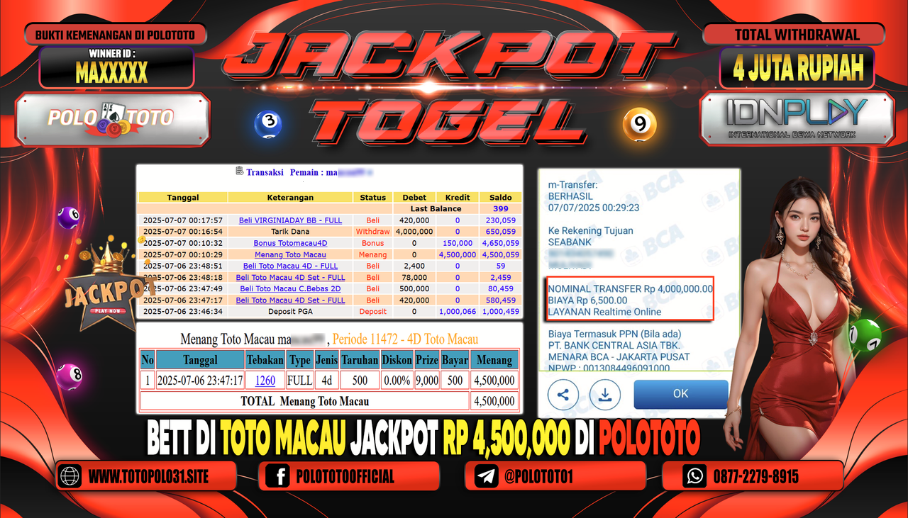 POLOTOTO JACKPOT TOGEL TOTO MACAU Rp.4.000.000,-