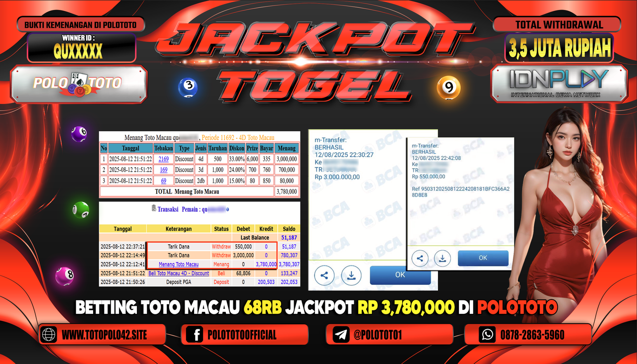 POLOTOTO JACKPOT TOGEL TOTO MACAU Rp.3.500.000,-LUNAS