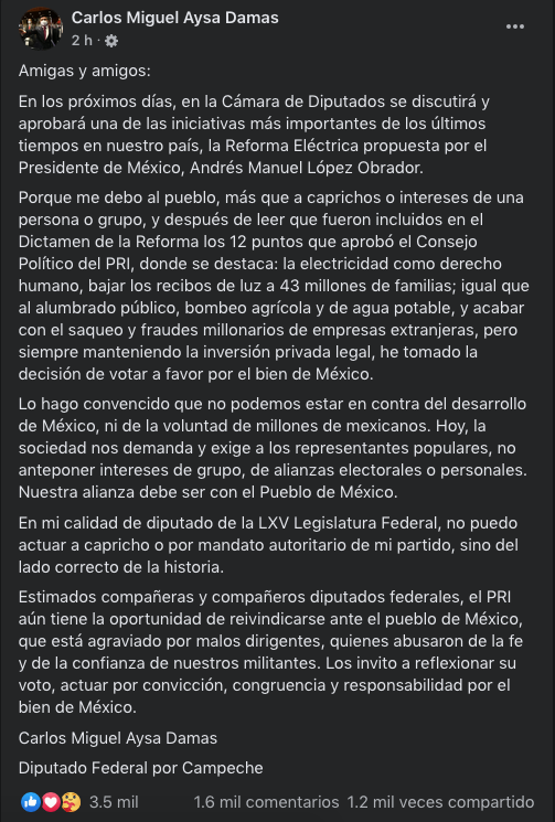 Diputado del PRI votará a favor de la Reforma Energética; lo tachan de traidor