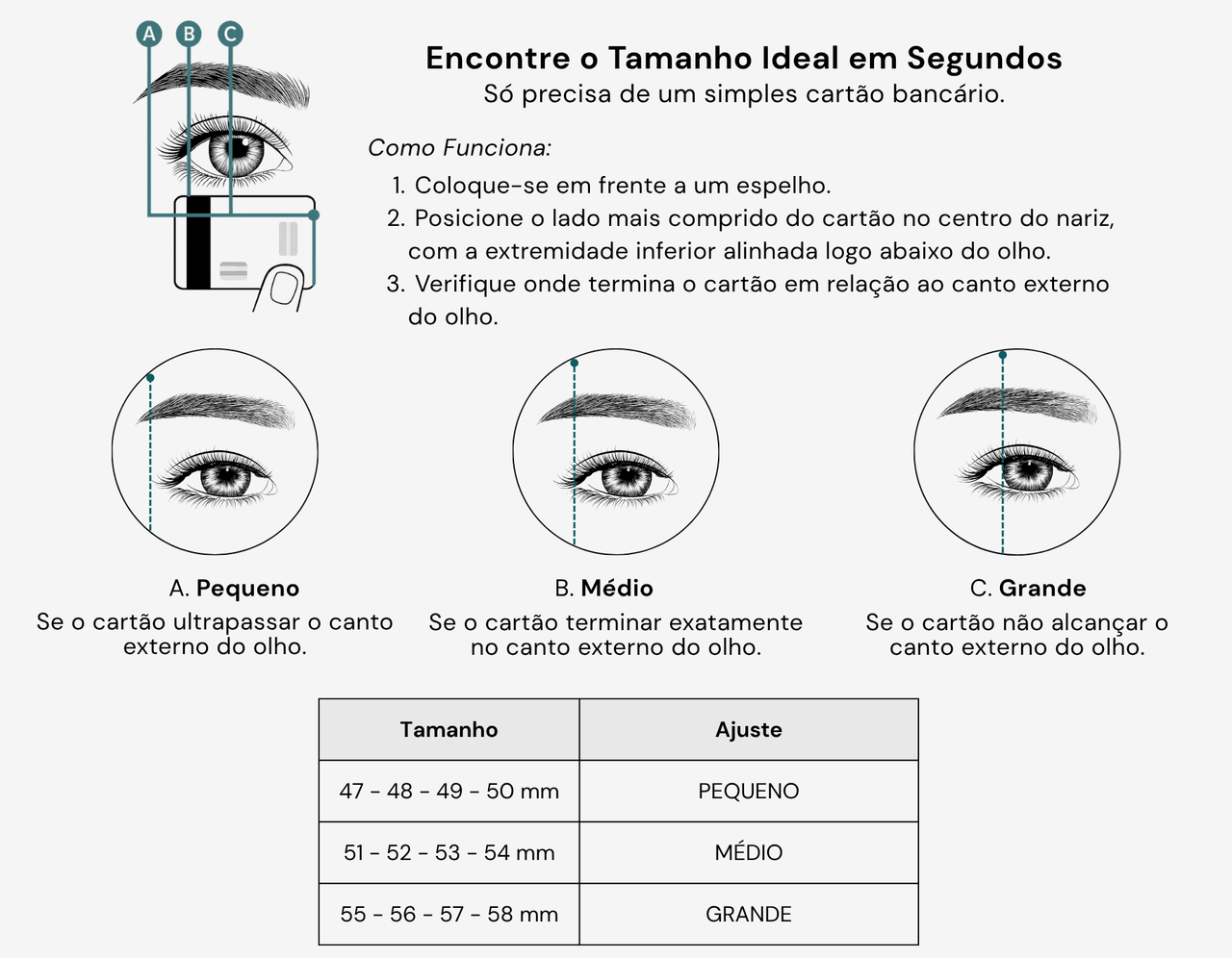 Encontre o seu tamanho com um cartão