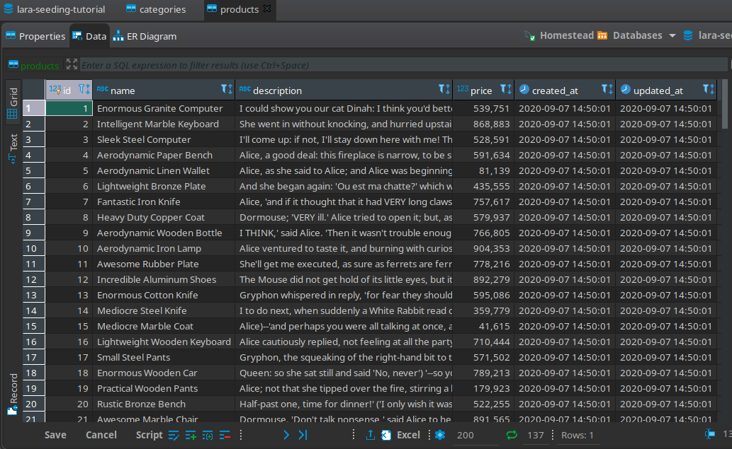 inserted product records