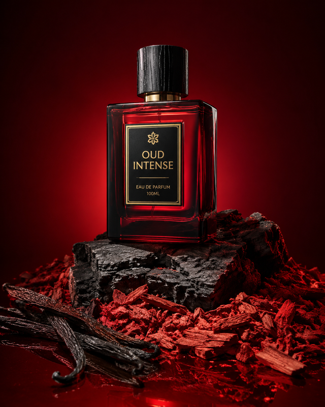 Example result for: Petrified Wood & Crimson Shavings: Dramatic Fragrance Bottle Prompt