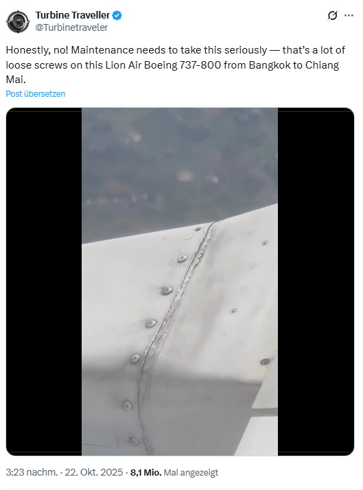 Video eines Flugzeugflügels mit lockeren "Nieten"