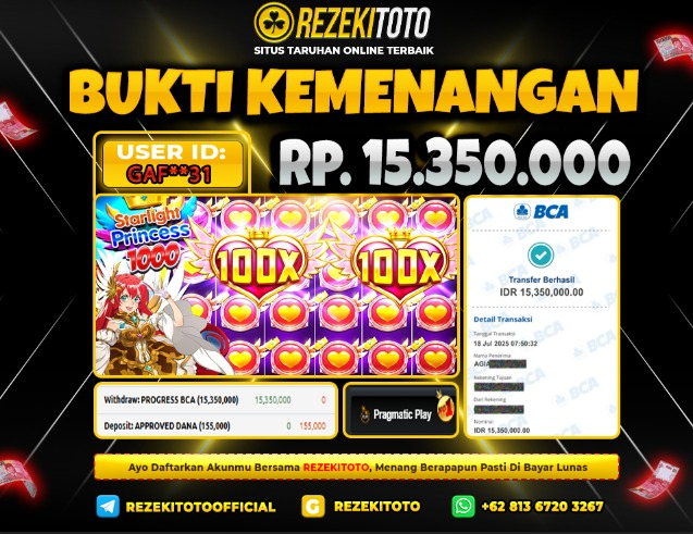 BUKTI KEMENANGAN 18 JULI 2025 STARLIGHT PRINCESS 1000 15 JUTA 