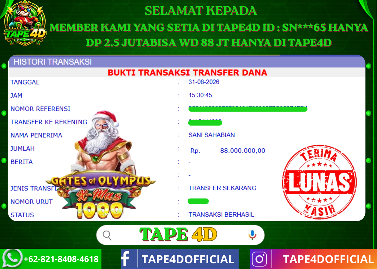 TAPE4D GATE OF OLYMPUS K- MAS PRAMATIC PLAY 88.000.000-LUNAS