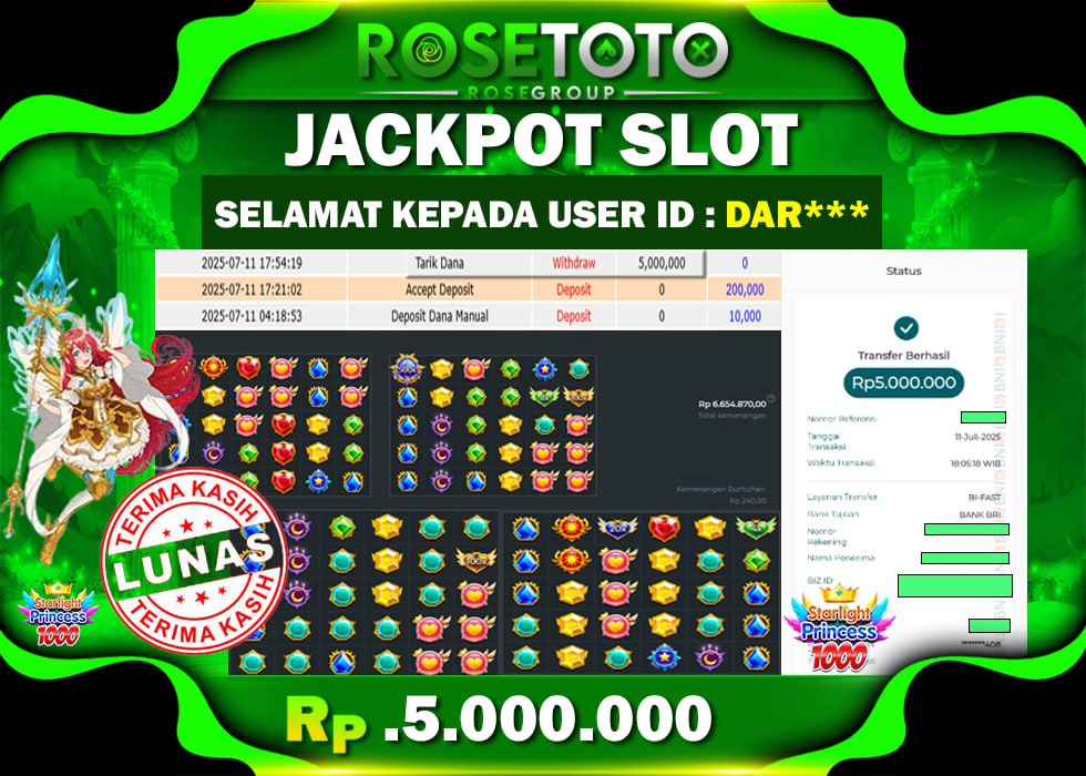 ROSETOTO JACKPOT SLOT STARLIGHT PRINCESS 1000 Rp.5.000.000.,- LUNAS